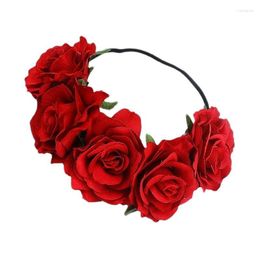 Decorative Flowers Simulation Rose Crown Headband Flower Garland Hair Wreath Floral With Adjustable Ribbon Festivals
