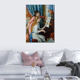 Scenic Landscape Art Young Girls at The Piano Pierre Auguste Renoir Artwork on Canvas Handmade Modern Bedroom Decor