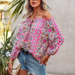 Women's Blouses Boho Floral Print Elegant Teens Women Shirt Border Knot Front Oversized Tops Summer Tunics Blusas Mujer