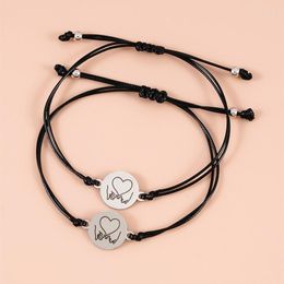 Charm Bracelets 2Pcs/set Long Distance Matching Bracelet Handmade BFF Wristband For Friends Couple Family Women Teen Girls