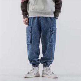 Men's Jeans Men Hip Hop Streetwear Loose Joggers Cargo Pants Casual Fashion Pocket Blue Denim Trousers Para Hombre