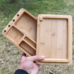 Multifunctional Smoking Natural Bamboo Wooden Dry Herb Tobacco Cigarette Cigar Tips Stash Case Preroll Roller Rolling Machine Holder Tray Storage Bong Container