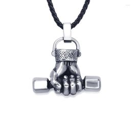 Pendant Necklaces Creative Fashion Mens Stainless Steel Barbell Bodybuilding Weight Lift Dumbbell Gym Necklace