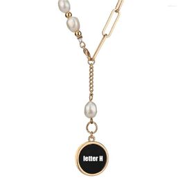 Pendant Necklaces 316L Stainless Steel Hip Hop Female Pearl Letter H Tassel Titanium Fashion Jewellery Double Splicing Chain Necklace No Fade