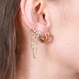 Fashion 3pcs/set Tassel Hoop Earrings Designer for Woman Green Rose Cubic Zirconia 18k Gold Copper Diamond Earring Geometry Luxury Jewellery Valentines Day Gift