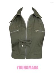 Vintage Women's Tanks Fashion Solid Lapel Neck Vests Y2k Women Spring Summer Sleeveless Streetwear Short Cargo Tops