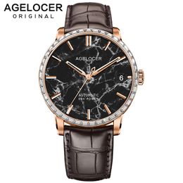 AGELOCER Mechanical Watches Men Luxury Brand Power Reserve 80 Hours Marble Dial Big Date 42pcs crystals Mens Watch