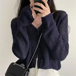 Women's Knits 2023 Thin Coat Ladies All-match Loose Tops Spring Summer Sun Protection Clothing Cropped Cardigan Jackets Women Knitted