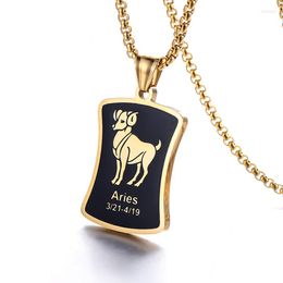 Pendant Necklaces Zodiac Sign Aries Leo Necklace Wholesale Men's Gold Color Stainless Steel 12 Constellations Jewelry Birthday Gift