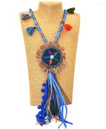 Pendant Necklaces Handmade Boho Wooden Beads Chain Leather Tassel Pendents Necklce Unique Bohemia Long Fringe Pendants