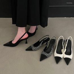 Dress Shoes Women Summer 2023 Low Heels Slingbacks For Fashion Pointed Slender Heel Pumps Back Empty Toe Sandals