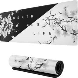 Black and White Cherry Blossom Gaming Mouse Pad XL Extended Stitched Edges Mousepad Large Long Non Slip Rubber Base Mice Pad