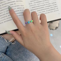 Wedding Rings Romantic Colourful Love Heart Dripping Glaze Thai Silver Female Finger Ring Jewellery For Women Engagement Gifts No Fade