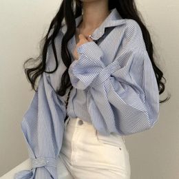 Women's Blouses EBAIHUI 2023 Spring Autumn Women Striped Shirts Loose Oversized Puff Sleeve Female Tops BF Korean Style Blusas