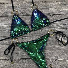 Women's Swimwear Bikini Sexy Swimsuit Halter Swimwear Bathing Suit Women Bling Sequin Bikini Set Beach Wear Drop Monokini Glitter 230707