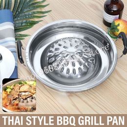 BBQ Tools Accessories Thai Style BBQ Grill Pan Aluminum Barbecue Topper Stovetop Plate Barbecue Pan Basket Steamer Cookware Kitchen Cooking Tools 36cm 230707