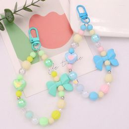 Keychains Colourful Bowknot Bead Chain Key Pendant Fresh Color-plated Heart Beaded Accessories Headphone Case Bag Charm Decoration-