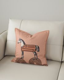 Luxury Plaid Square Cushions Designer Cushion Decorative Pillow Horse Printed Fashion Cushions Cotton Covers Home Decor Christmas Throw Pillows 2023070924