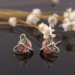 Stud Earrings MINHIN Pink Crystal Dragonfly Earring For Women Beautiful Party Jewellery Gold Colour Alloy Fashion