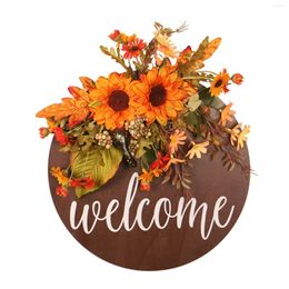 Decorative Flowers Door Front Sunflower Sign Wreaths Round Wooden Hanging For Autumn Farmhouse Porch Decor Wall