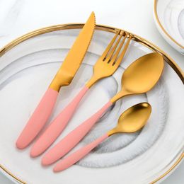 Dinnerware Sets 4PCS Matte Gold Stainless Steel Knife Fork Spoon Cutlery Set Silverware Tableware Western Kitchen Flatware Gift