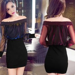 Casual Dresses Autumn And Winter Women's Long-Sleeved Sexy A- Line Belly Covering Hip Student Girlfriends Dress Chiffon T-shirt