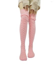 Women Socks Female Winter Knee-High Solid Color Knitted Stocking Long Tube For White/Pink/Dark Blue/Gray/Coffee/Wine Red