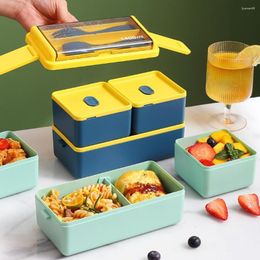 Dinnerware Sets Microwaveable 1400ml Double Plastic Lunch Box With Three Compartments Ideal Bento For Kids Adults Includes Sauce