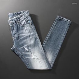 Men's Jeans Streetwear Fashion Men Retro Gray Blue Elastic Slim Ripped Brand Designer Vintage Trousers Hip Hop Denim Pants