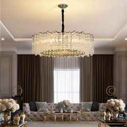 Chandeliers Round Crystal Chandelier Living Room Luxury Bedroom Chain Hanging Lamp Home Decor Dining Led Cristal Lustre Light Fixture