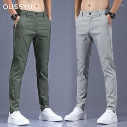 Men's Pants Oussyu Brand Cotton Thin Casual Men Business Classics Straight Full Fashion Breathing ArmyGreen Grey Pant Trousers Male