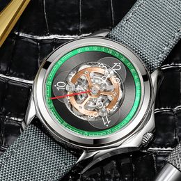 Wristwatches Luxury Top Mechanical Men Watch 21 Jewels MIYOTA 8215 Automatic Movement Nylon Band Three-eye Dial Glass Back Flywheel Relogio