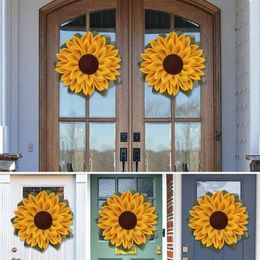 Decorative Flowers Spring Wreath Wreaths For Front Door Outdoor Outside Leaf Sunflower Welcome Sign Decor Artificial