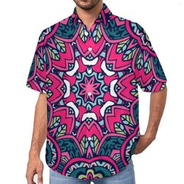 Men's Casual Shirts Colourful Bohemia Print Blouses Male Mandala Flower Hawaiian Short-Sleeve Design Funny Oversize Beach Shirt Gift