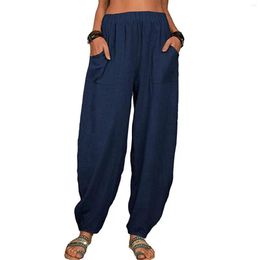 Women's Pants Women Summer Harajuku Casual Loose Cotton And Linen Solid Colour High Waist Beach Trousers Tapered With Pockets Jog