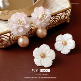 Dangle Earrings Trendy Elegant Enamel Flower Simulated Pearl Stud Handmade Fashion Jewellery Vintage For Women Gift