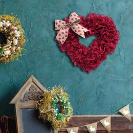 Decorative Flowers 15.75'' Valentines Wreath Wall Hanging Heart Ornaments Garland Pendants For Festival Decor Pography Props
