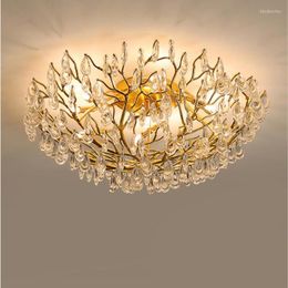 Chandeliers Led Lamp Pendant Ltalian Luxury Golden Branches Chandelier Living Headlights Bedroom Lights Warm Romantic Wedding Round Crystal