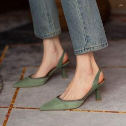 Sandals French Retro Pointed Slender Heel Casual High Heels 2023 Summer Baotou Exposed Temperament Solid Colour Women's