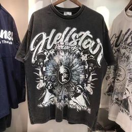 Men's T-Shirts Black Hellstar T-shirt High Street Fashion Vintage Wash Do Old Alphabet Print HELLSTAR Men Women Short Sleeve T Shirt 230707