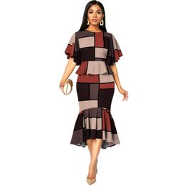 Suits High Quality 2022 Fashion Dresses Midi Women Elegant Evening Party Dress Ruffles Plaid Print Ladies Dress Vestidos