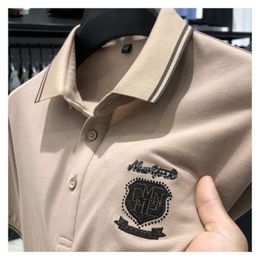 Men's T-Shirts Luxury Summer High-grade Mercerized Cotton Short-sleeved Men's Lapel Solid Color Embroidery Craft Polo Shirt Designer M-4XL 230707