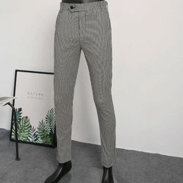 Men's Pants Trousers For Men Black White Houndstooth Plaid Male Gentleman Business Suit Retro Clothing Wedding Grooms 2023