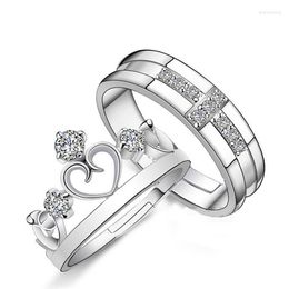 Cluster Rings Crown Imitation Diamond Couple Living Wedding Ring Copper Silver Plated Open Pair Jewellery