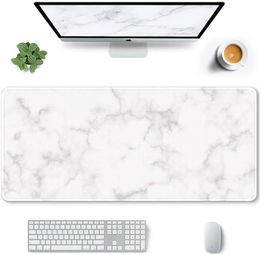Simple White Marble Large Mouse Pad XXL Extended Gaming Mouse Pad Waterproof Desk Mat with Stitched Edges Computer Mousepad