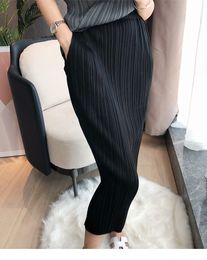 Skirts Miyake Pleated Women Skirt Korean Fashion Stretch Classic Lake Blue A-line Skirt Straight Long Skirts Causal Style In Stock 230707
