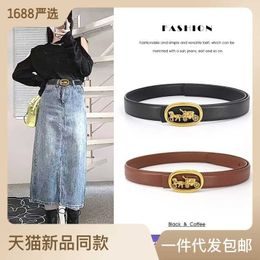 Belts Suspenders The same two-layer cow leather carriage buckle for live broadcast on the Internet all-around alloy women's belt