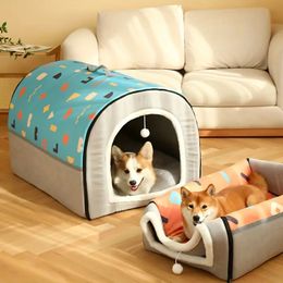 Semi Enclosed Cat Bed Cave, Dog House Indoor Deep Sleep Dog Cage Dog Kennel Washable Cat House