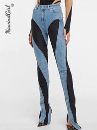 Womens Pants Capris Panelled Jeans Blue Slim Deconstruct Patchwork High Waist Split Long Denim Female Streetwear Sheath Pant 230707