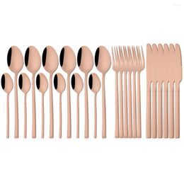Dinnerware Sets 24Pcs Rose Gold Set Knife Fork Teaspoon Cutlery Stainless Steel Tableware Flatware Western Kitchen Silverware